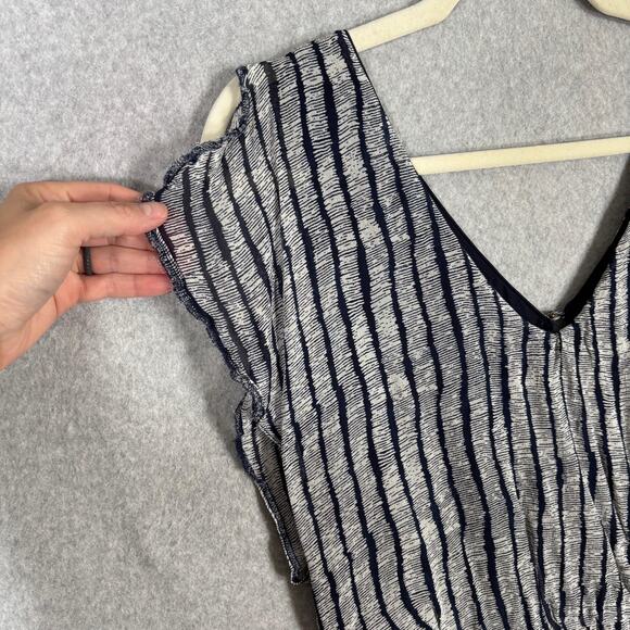 Cortefiel Dress Small Navy Flowy Flutter Elastic Waist Comfort Beachy Nautical - Picture 4 of 12